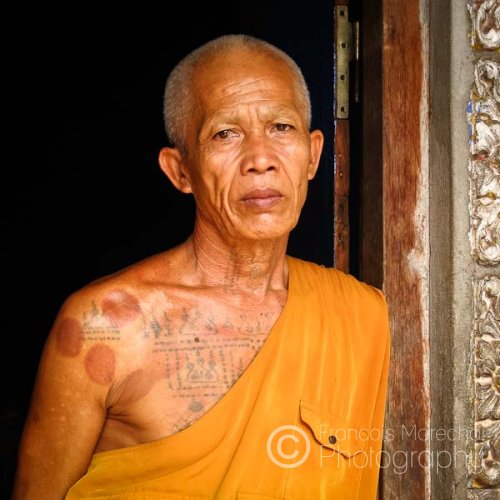 It seems that this monk is a fervent adept of cup massage. Cup massage is performed with medical cups, which have vacuum-sucking and thermal impact on the skin and muscles. That is definitely a therapy that leaves its marks.